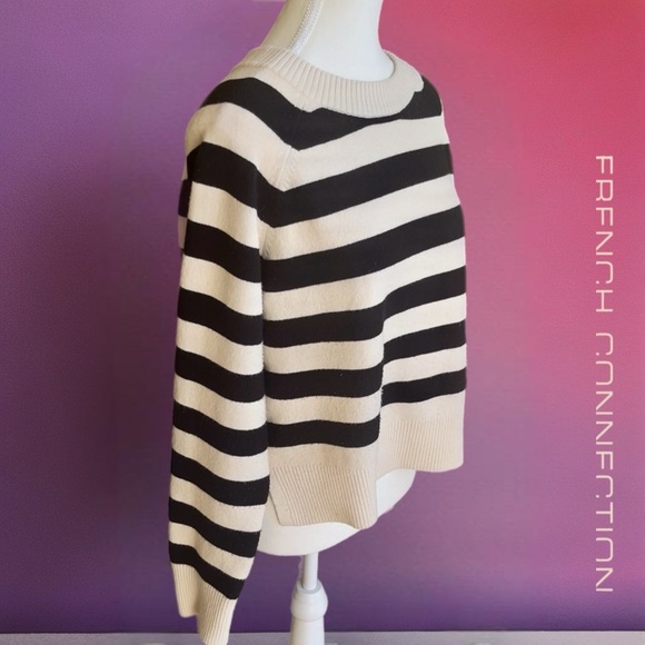 French Connection Cream and Black Striped Knit Top - Picture 2 of 10